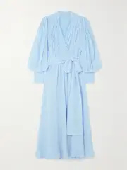 [Costarellos] Costarellos - Dunaway Belted Wrap-effect Silk-chiffon Midi Dress - Light blue - small small Blue