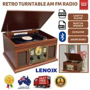 Bluetooth Turntable Vinyl Record Player Vintage Radio CD USB Stereo Cassette