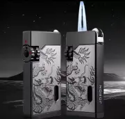 Jobon Double Blue Jet Torch Turbo Windproof Visible Window Butane Gas Lighter