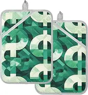 Pot Holders Heat Resistant Black Dollars Green Cartoon Geometric Potholders for Kitchens with Pocket Hot Pan Holders for Kitchen Oven Mitts 2 Pack