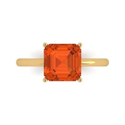2.5Ct Asscher Cut Red Gemstone Solid Gold Solitaire Engagement Promise Ring