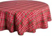 DII Holiday Dining Table Linen Collection Tartan Holly Plaid, Round Christmas Tablecloth, 70" Round, Red & Green