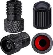 MEAJOO 2PCS Presta Valve Adapter, Aluminum Convert Presta to Schrader Adaptor, Inflate Tire Using Standard Pump or Air Compressor for Bikes, 2 x Black Tire Valve Caps(Reticulated Grain Style, Black)
