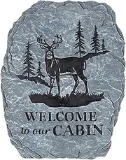 Carson 10.5" 'Welcome to Our Cabin' White Tail Deer Garden Stone - White Tail Decor for Cabin - Outdoor Deer Decorations - White Tail Buck Hunting Decor