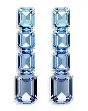 Swarovski Millenia Blue Octagon Crystal Linear Drop Earrings in Rhodium Plated