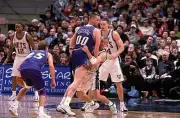 Utah Jazz Greg Ostertag setting pick vs New Jersey Nets Jason Kidd- Old Photo