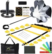 Speed Agility Training Set- Agility Ladder,12 Cones, 4 Adjustable Hurdles,Parach