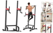 Power Tower Pull Up Bar Dip Station for Home Gym Adjustable Height Red