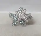 Lagoon Apatite/ Moissanite Star Fish Ring in Rhodium Over Sterling 1.00 ctw Sz 5
