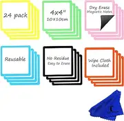 Dry Erase Magnets Set - 24 Pack - 4x4 Whiteboard Magnetic Planning Pads Labels - Small White Board Magnet Strips Name Tags for Home, Office and Classroom