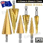 3 Pcs HSS Steel Step Cone Drill Titanium Metal Hole Cutter Bit Set 4-12/20/32mm