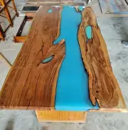 Turquoise Epoxy Resin Table, Luxury Furniture Table, Epoxy Walnut Table Decors