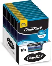 ChapStick Moisturizer Original Lip Balm Tubes, Skin Protectant - 0.15 Oz, 12 Ct