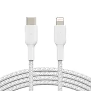 Belkin BOOST CHARGE Braided Lightning to USB-C Cable (2m/6.6ft) - White (CAA004bt2MWH), 30W Fast Charge, 480Mbps Data Transfer, MFi-Certified