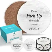Quirky Saying Absorbent Stone Drink Coasters w/ Holder (6 CT)