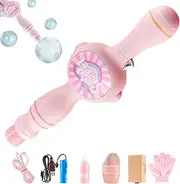 Smoke Bubble Machine & Elastic Magic Wand, Magic Interactive Fog Smoke Bubble Machine, for Party, Wedding, Festival, Birthday, Colorful Lights, Fun Indoor Outdoor Accessories (Pink)