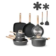 VEVOR 19 Piece Pots and Pans Set Granite Nonstick Kitchen Cookware Black