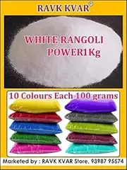 RAVK KVAR White Rangoli Powder 1 Kg + Colours 10 Types Each 100 g