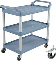 3-Tier Restaurant Cart, Utility Carts with Wheels Heavy Duty Rolling Trolley Food Service Trolley 420lbs, Plastic Bus Trolley with Lockable Wheels with Brakes for Bar Salon Warehouse Office (Gray)