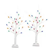 [ Timer ] 2 Pack Lighted Birch Tree, 26" Christmas Birch Tree with 24 Led Red