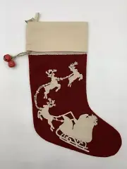Pottery Barn Sleigh Bell Crewel Embroidered Christmas Stocking Red 19" #9100