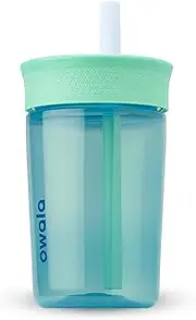 [Owala] Kids Insulation BPA-Free Plastic Tumbler with Spill Resistant Flexible Straw, Easy to Clean, Kids Water Bottle, Great for Travel, Dishwasher Safe, 15 Oz, Teal and Aqua (The Blues)