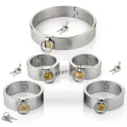 Stainless Steel Slave Neck Collar Handcuff Wrist Ankle Cuffs Fetish Restraint