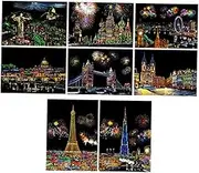 Scratch Notes Night View Art Craft Cards for Boys and Girls 8 Sheets in 1 Set