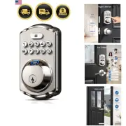 Smart Fingerprint Door Lock Keyless Entry Deadbolt Electronic Keypad Satin Ni...
