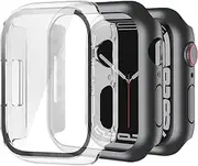 [HEYUS] [2 Pack] Tempered Glass Screen Case 41mm for Apple Watch Series 9 8 7, Full Coverage Screen Protector Protection All-Around Surround Overall Cover for iWatch Series 9 8 7 41mm (Black+Clear)
