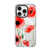 iPhone 16 Pro Clear Case MagSafe Compatible Red poppies