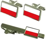 [Select Gifts] Poland Flag Cufflinks Tie Clip Matching Box Gift Set