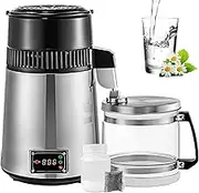 VEVOR Countertop Water Distiller, 1.1 Gallon/4L, 750W Stainless Steel Distilled Water Making Machine, Purifier Filter w/Glass Collection, Distilling Alcohol Whiskey for Home Use, CE Listed, Silver