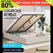 ALFORDSON Bed Frame Queen Double King Single Gas Lift Storage Foundation Beige