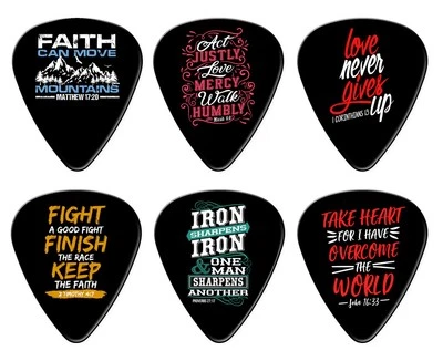 Bible Quote Guitar Picks Set of 12 Medium Gauge Celluloid Inspirational Picks