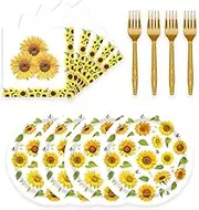 72 Pcs Sunflower Paper Plates and Napkins Party Supplies , Floral Birthday Party Decorations Disposable Party Plates and Napkins Tableware Set for Summer Fall Wedding Baby Shower Serves 24 (Sunflower)