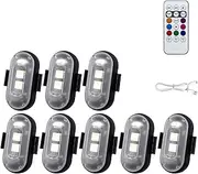 Rgb LED Aircraft Strobe Lights,Wireless LED Strobe Lights with Remote Control USB Rechargeable High Brightness 8 Colors Emergency Warning Ip65 Waterproof Anti-Collision for Car Motorcycle Bike(8pc_Vel
