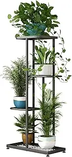 LINZINAR Plant Stand Metal 4 Tier 5 Potted Multiple Flower Pot Holder Shelf Indoor Outdoor Planter Display Shelving Unit for Patio Garden Corner Balcony Living Room (4 Tier 5 Potted, Dark Grey)