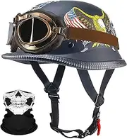 Retro German Style Motorcycle Half Hel-Met Adult Men Women Vintage Half Shell Open Face Hel-Met Polo Cap Half Face Hel-Met for Scooter Moped Cruiser Chopper