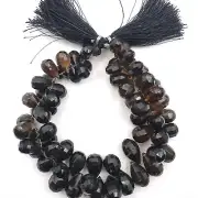 Natural Smoky Quartz Teardrops Beads Gemstone Faceted Briolettes 402 CT 8 Inch