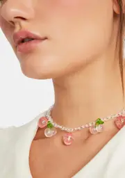 Pastel Bitten Cherries Chain Necklace