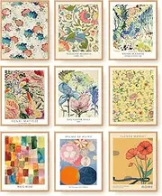 Matisse Wall Art Prints Set of 9 Canvas Eclectic Vintage Aesthetic Posters Colorful Floral Flower Market William Morris Paul Klee Dali Klint Gallery for Bedroom Living Room Decor (8"x10" UNFRAMED)