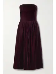[Ralph Lauren Collection] Ralph Lauren Collection - Jair Strapless Velvet Midi Dress - Burgundy - US4 US 4 Burgundy
