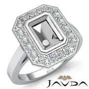 Halo Pave Diamond Engagement Emerald Semi Mount Classic Ring 14k White Gold0.3Ct