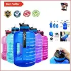 Portable 1 Gallon Water Jug with Time Marker and Built-in Straw for Fitness