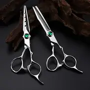 Hair Cutting Scissors, 6Inch Japan 440C Steel Scissor Green Gem Cutting Barber Haircut Thinning Shears Hairdresser Scissors