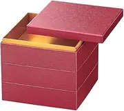 J-Kitchens Excursion Lunch Box, Made in Japan, 3-Tier, 8.5 Inches, Japanese Paper, Red Rice Pattern, 10.0 x 10.0 x 4.9 inches (25.5 x 25.5 x 12.4 cm)