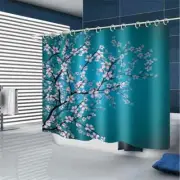 Peach Trees On Blue 3D Shower Curtain Waterproof Fabric Bathroom Decoration