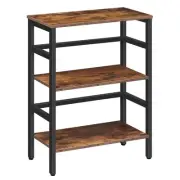 3 Tier Bookshelf, 23.6"L Industrial Bookcase, Record Storage Rack with Side F...