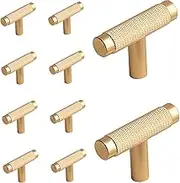 Cabinet Handles Wardrobe Handles 10PCS Aluminum Alloy Cabinet Knobs, T Bar Handles Gold Cupboard Handles for Kitchen Cupboard Door Dresser Drawer